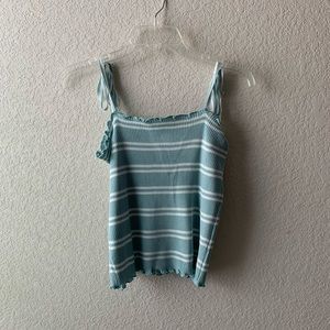 Sky Blue and White Lettuce Trim Tank Top